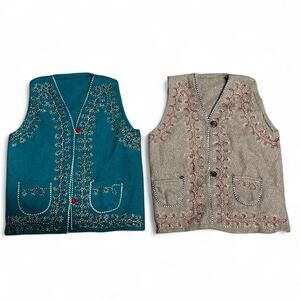 4t Set two wool folk vests for toddler boy unisex  embroidered. India Himalayan
